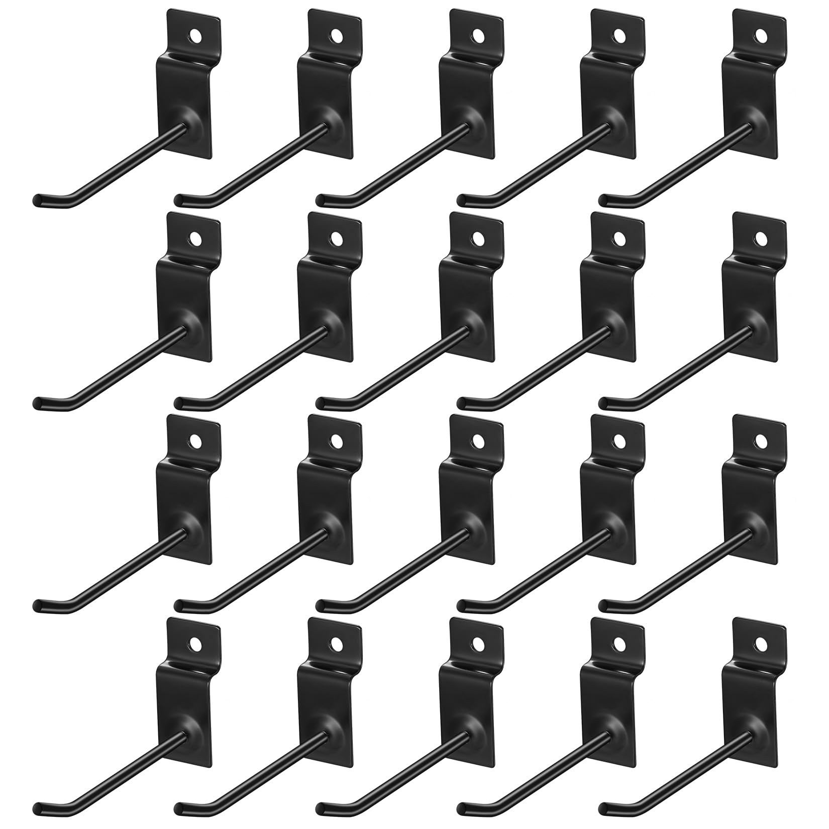 Hmkesoteric 20 Pcs Black Stainless Steel Slatwall Hooks, 10 cm/3.93 Inch, J-Shape, Minimalist Design, Wall Mount, For Tools, Accessories, Clothes, Kitchen Utensils