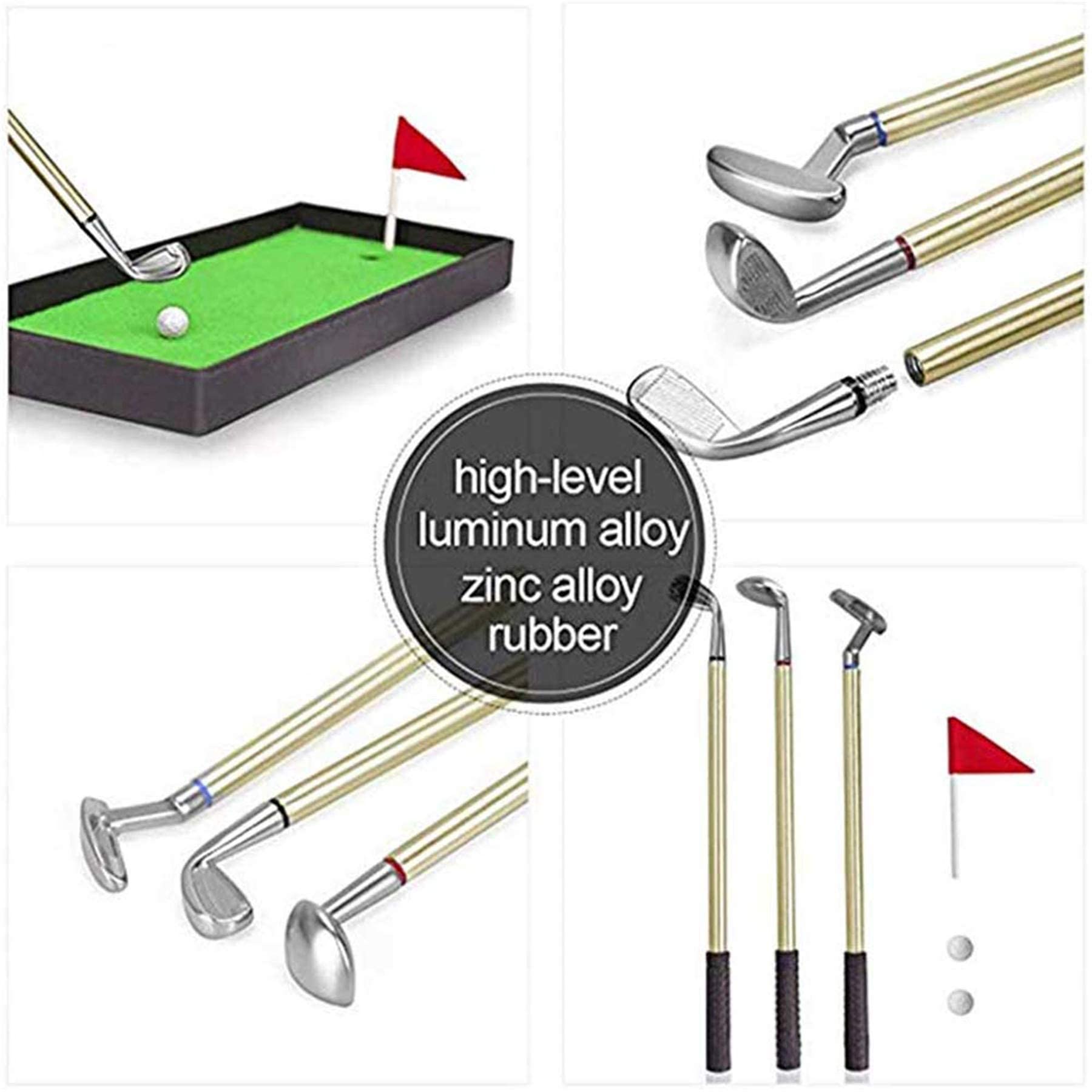 Mini Golf Club Putter Ballpoint Pen Golfers Gift Box Set Desktop Decor for School Supplies Golf accessories (A)