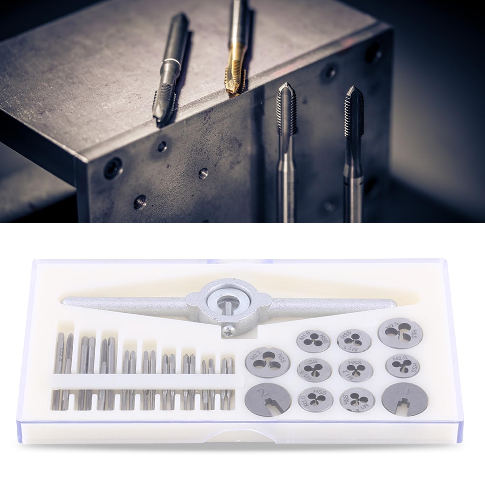 30 pcs M1-M2.5 Hss Metric Tap and Die Set Screw Thread Plugs Taps Tapping Tools, Mini Tap Tapping Die Set,HSS T Handle Kit for Machine Manufacturing