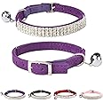 BINGPET Diamond Cat Collar,Adjustable Soft Velvet Leather Safe Kitten Collar with Shiny Rhinestones and Bells,Girl Boy Bling Stylish Cat Collars with Safety Elastic for Small Medium Cats（Purple）