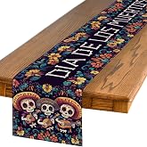 Artoid Mode Hats Guitar Sugar Skull Mexican Dia De Los Muertos Table Runner, Day of The Dead Fiesta Themed Kitchen Dining Table Decoration for Home Party Decor 13x72 Inch