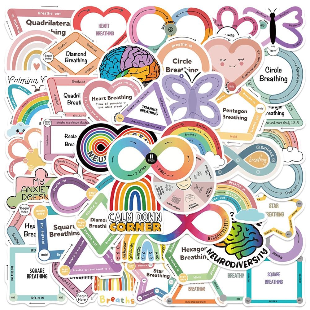 50Pcs Breath Calm Anxiety Sensory Stickers Waterproof Vinyl Decals