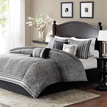 Amazon Com Hnu 7 Piece Graceful Jacquard Pattern Black Gray