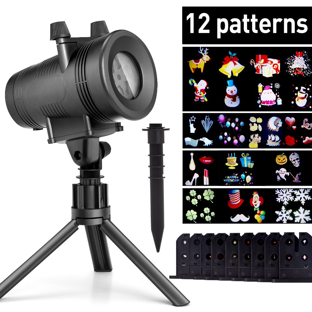 ominilight Holiday Decoration LED Projector 12 Switchable Patterns, Outdoor Landscape Disco Rotating Spotlight, Waterproof Party Light for Birthdays/Dancing/Wedding/Christmas, 6101