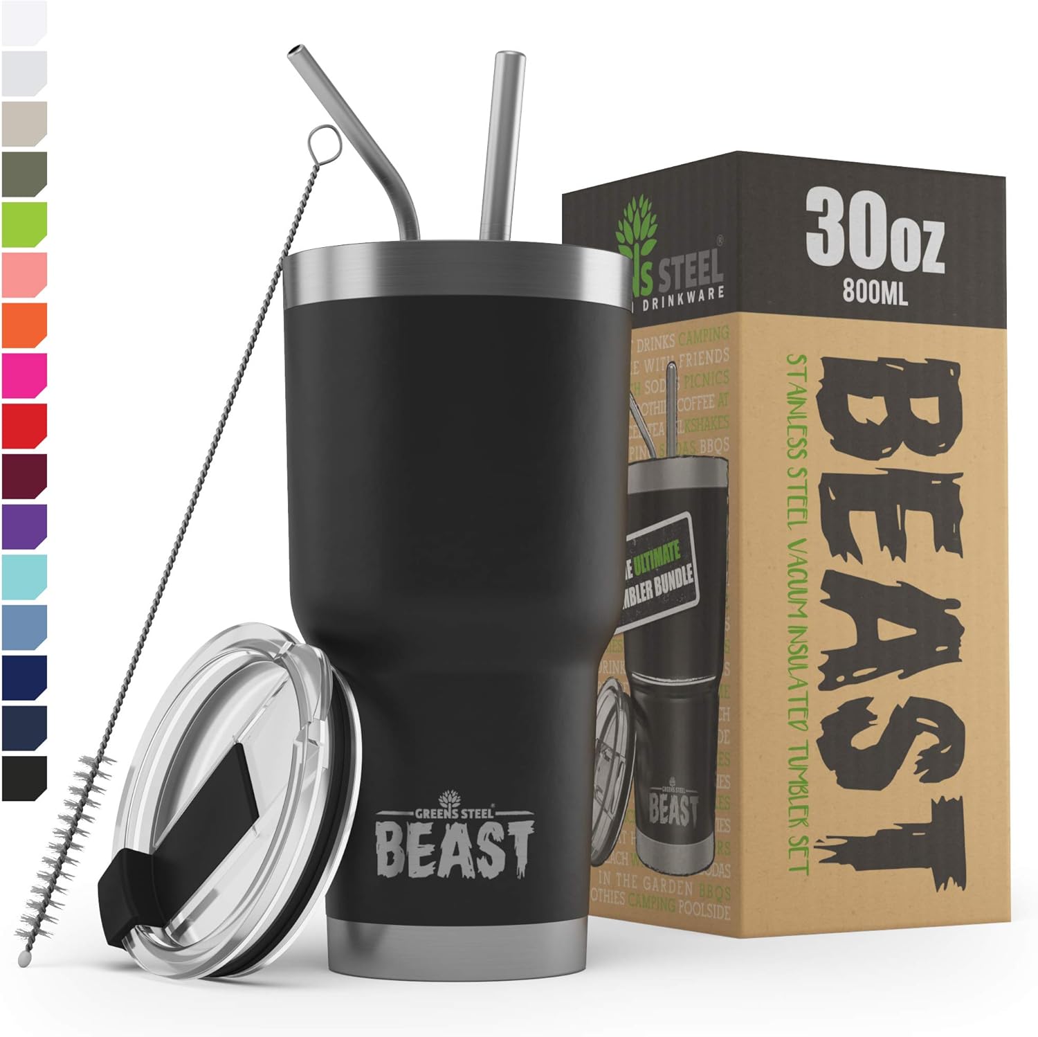 BEAST 30 oz Black Tumbler Stainless Steel Vacuum Insulated Rambler Coffee Cup Double Wall