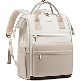 LOVEOVOOK 15.6 Inch Laptop Backpack for Women, Large Capacity Travel Backpack with USB Charging Port, Waterproof Work Backpack for Business, College, Nursing & Airline Travel,Nude White