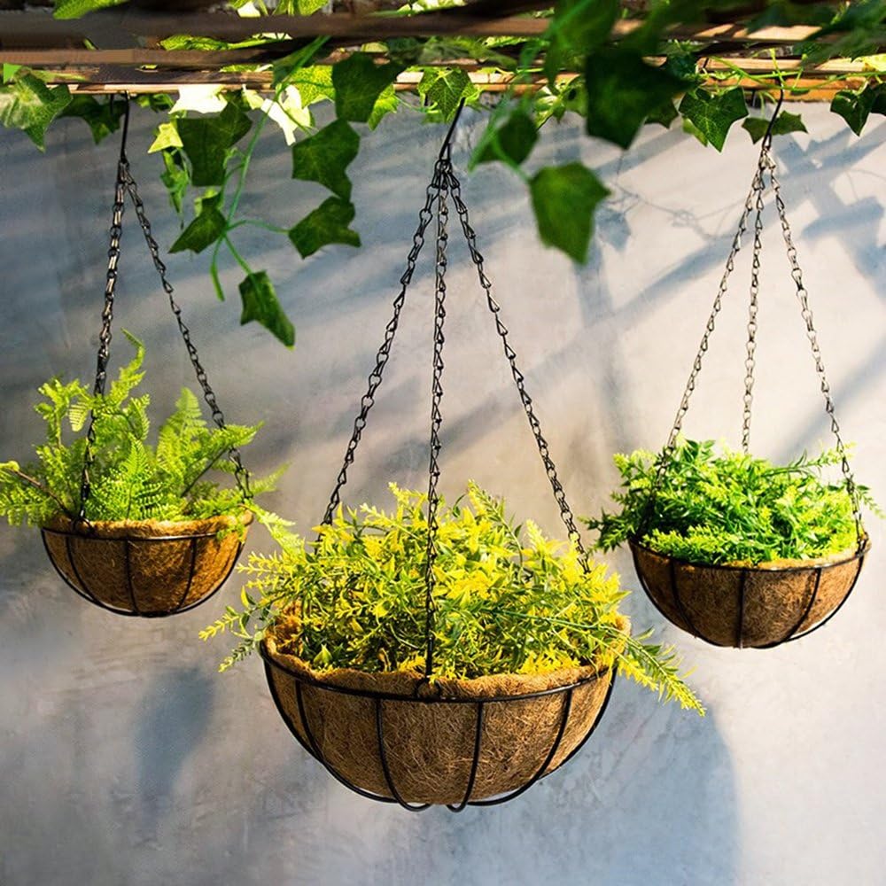 Orgrimmar 2 Pack Metal Hanging Planter Basket With Coco Coir Liner, 8" Round Wire Plant Holder with 18" Hanging Chain for Hanging Plant and Flower: Home Improvement