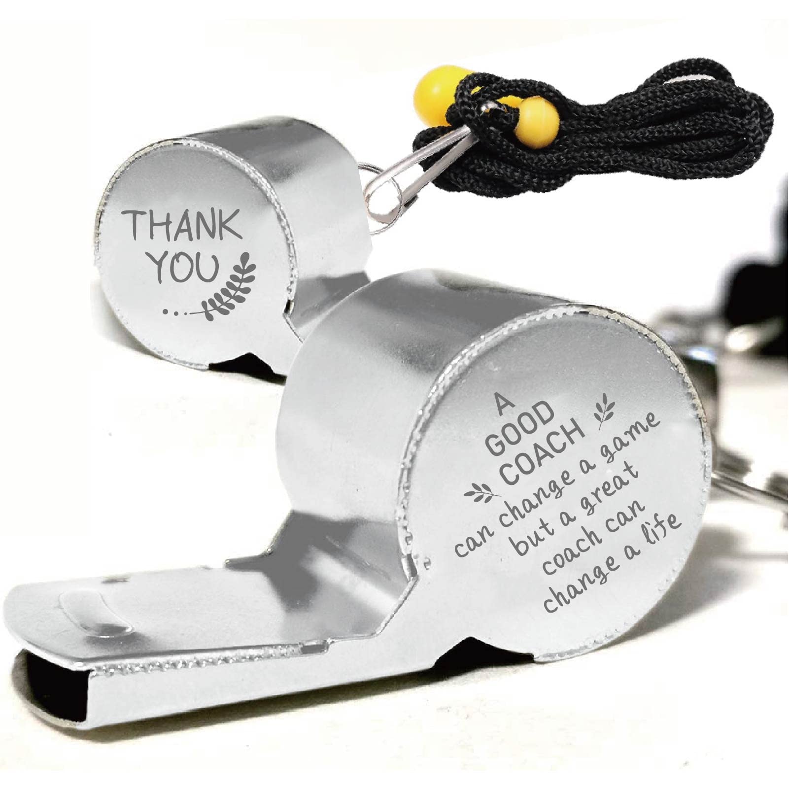 CREATCABIN Sports Whistles With Lanyard Stainless Steel Whistle Loud Crisp Sound Gifts for Coach Referees Teachers- A Good Coach Can Change A Game But A Great Coach Can Change A Life