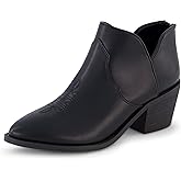 CUSHIONAIRE Rodeo Cowboy Boots for Women, Stylish Short Pointed Toe Western Ankle Boots with Low Block Heel and Back Zipper