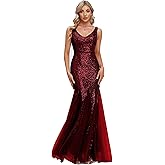 Updated Women's Double V Neck Long Sequined Mermaid Dress Formal Dress Bridesmaid Party Dress