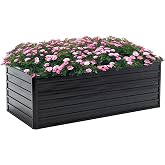 Thanaddo Galvanized Raised Garden Bed 6x3x2ft Outdoor Planter Box Galvanized Steel Garden Bed Kit for Vegetables, Flowers, Herbs and Succulents Black