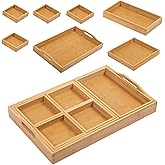 MAPLE MILL - Wooden Tray with Handle - Set of 7 Bamboo Trays for Serving Food - for Breakfast in Bedroom, at Dinner or Coffee Table - Decorative Bamboo Tray
