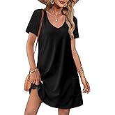 OFEEFAN Summer Dresses for Women 2025 Loose V Neck Short Sleeve Casual T Shirt Dress Sundresses Swimsuit Coverup with Pockets
