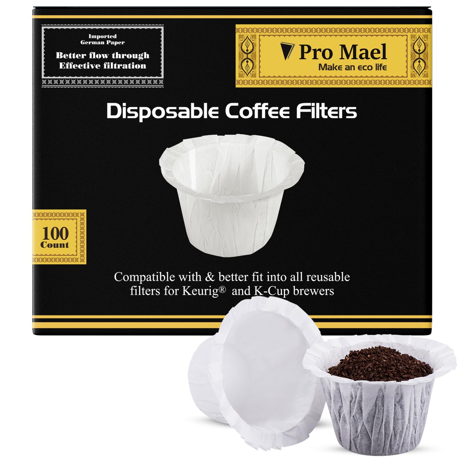 Pro Mael Disposable K Cup Coffee Filters for Keurig Single Cup, Use with Resusable K Cups, White (100 Count)