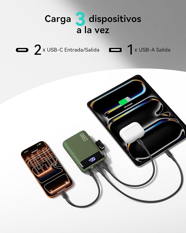 Power Bank, Pequeño 20000mAh 22,5W Carga Rapida Bateria Phone Externa