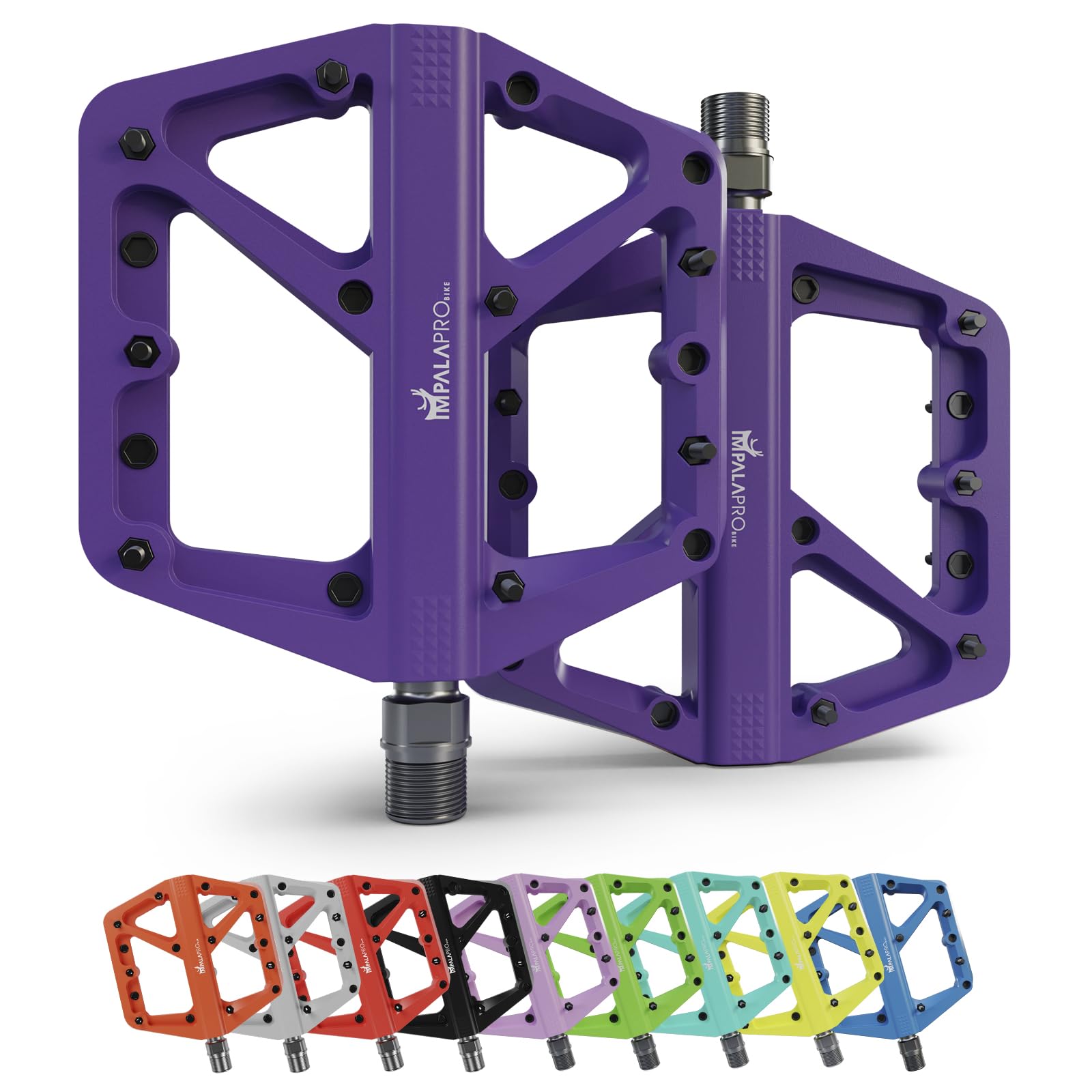 IMPALAPRO - Bike Pedals Nylon Fiber Selaed Bearing 9/16" - Non-Slip MTB pedals - Lightweight and Wide Flat Platform cycling Pedals for BMX Road MTB E-Bike (Purple)