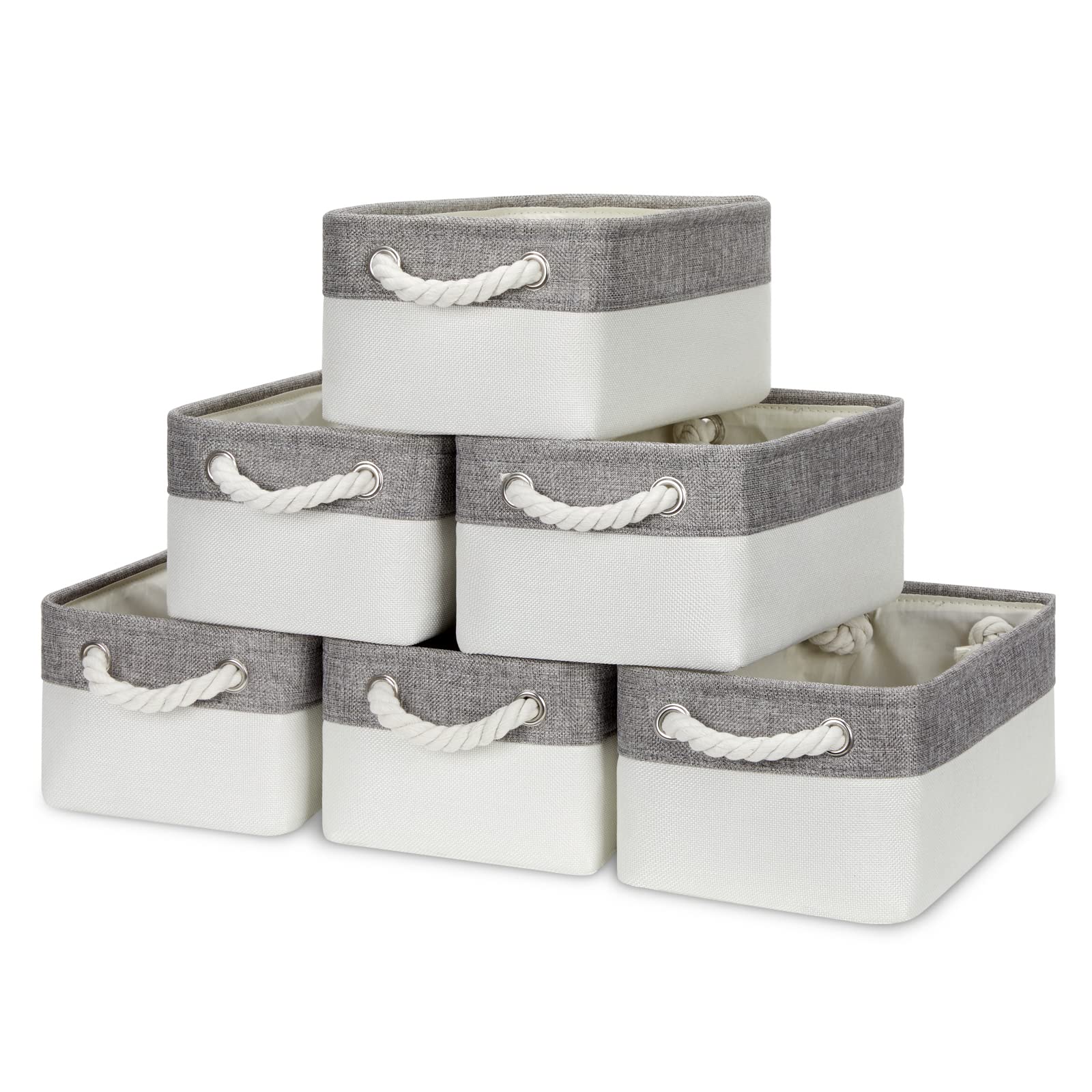 Photo 1 of Bidtakay Small Fabric Storage Bins for Closet & Bathroom - Set of 6 Grey & White Baskets - Organizers for Pantry & Kids' Bedroom