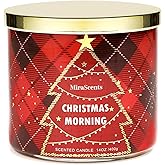 Christmas Scented Candle, MiraScents Christmas Morning Scented Candle, 3 Wicks Large Candle Natural Soy Wax Candles, Red Xmas Tree Candles Gifts, 14oz