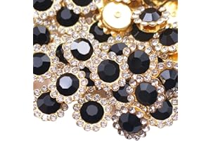 KDCQAH 100 Pcs 12MM Sew on Rhinestones Crystals Glass Metal Base Sewing Flower Claw Rhinestones for Clothes Shoes Earring Belt Crafts Sewing Accessories (06 Black)