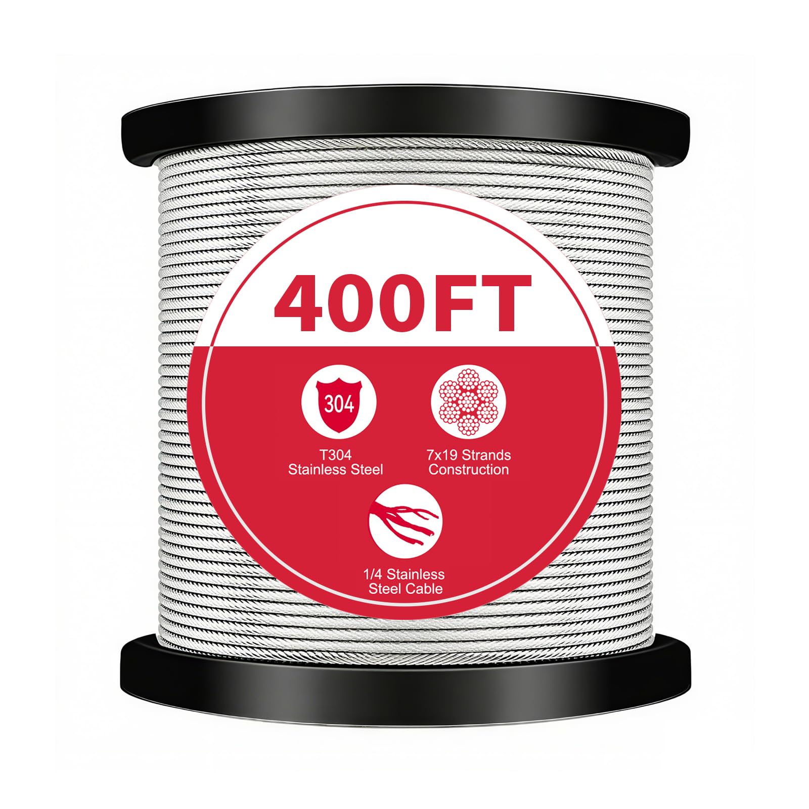 Photo 1 of 1/4" Stainless Steel Cable,7x19 Strand Aircraft Wire Rope,Cable for and Outdoor Pulley Cables,Breaking Strength 6400 Ibs (1, 400FT)