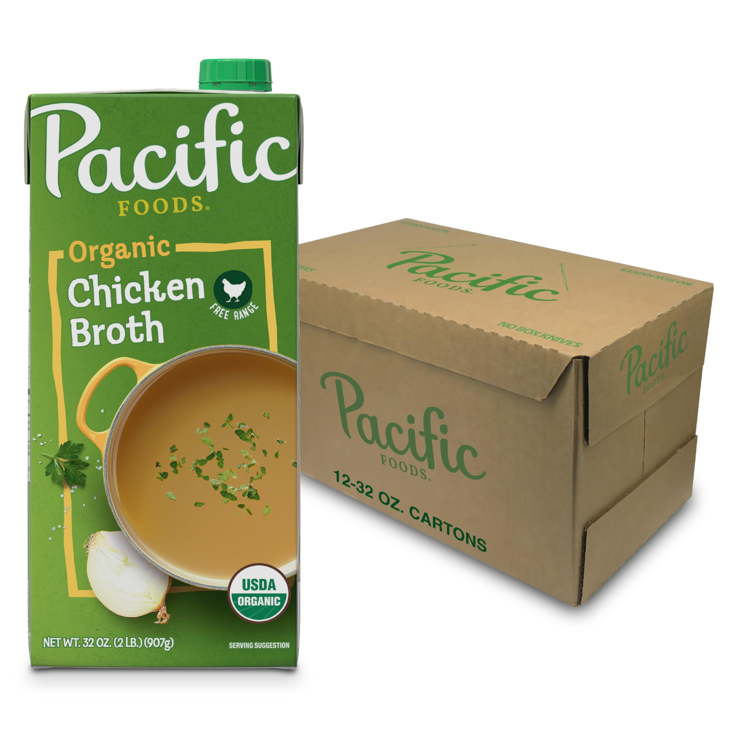 Pacific Foods Organic Free Range Chicken Broth, 32 oz Carton (Case of 12) Image