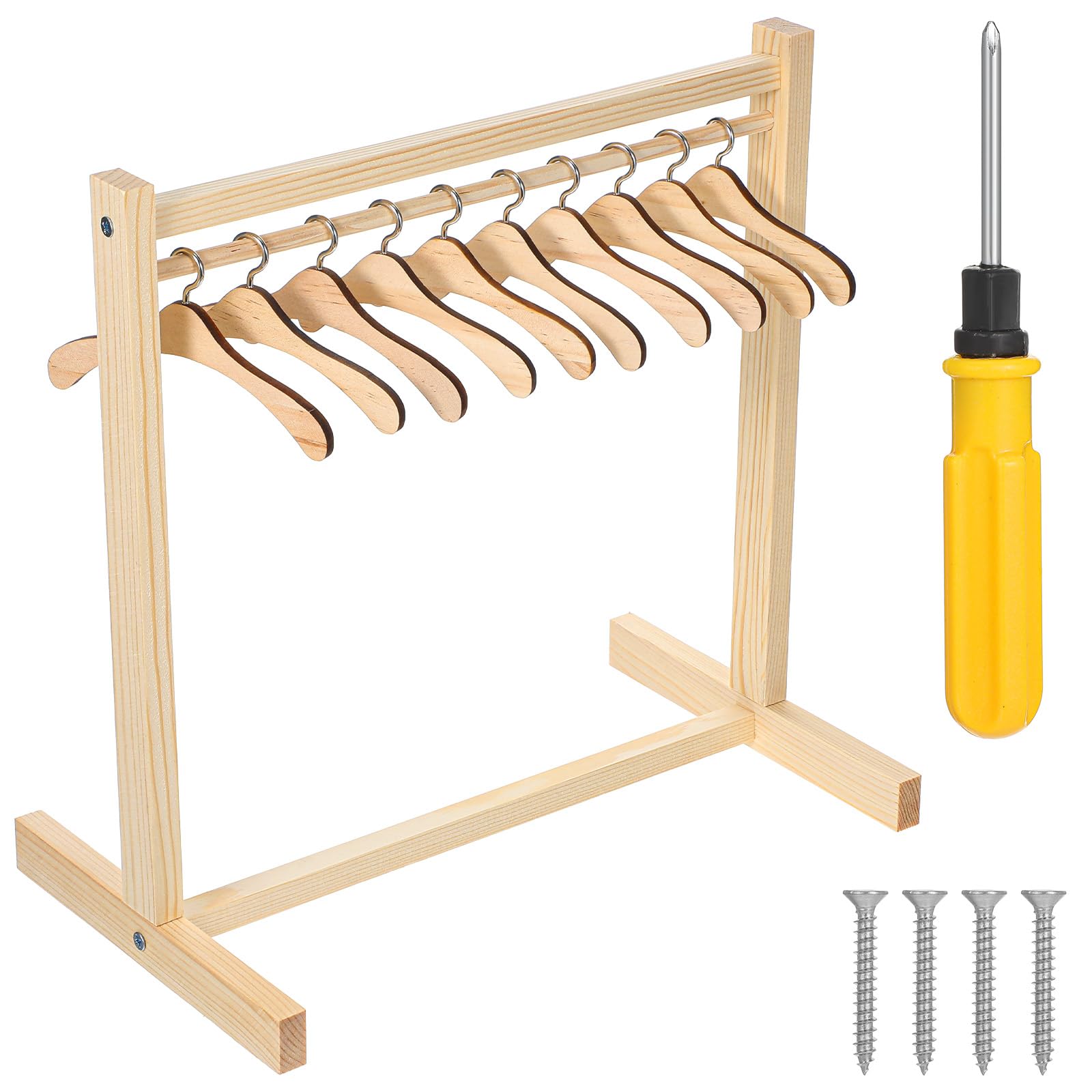 Photo 1 of 11Pcs Doll Garment Rack with Wooden Clothes Hanger, Mini Wood Hangers for 18 Inch Doll Clothes Wardrobe Furniture Accessories for Dollhouse Supplies