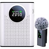 ZERFUN Rechargeable Voice Amplifier Wireless Microphone for Teachers Classroom, Mini Lavalier Lapel Mic Clip Magnetic, Portable Bluetooth Speaker with LED Display for Class, Tour Guide, Coaches, White