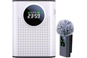 ZERFUN Rechargeable Voice Amplifier Wireless Microphone for Teachers Classroom, Mini Lavalier Lapel Mic Clip Magnetic, Portable Bluetooth Speaker with LED Display for Class, Tour Guide, Coaches, White