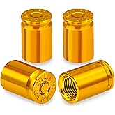 MEAJOO 4PCS Bullet Shell Tire Valve Stem Caps, Aluminum Alloy Car Air Stem Cap, Universal Dustproof Tire Valve Stem Covers for Cars, SUV, Trucks, Bikes, Motorcycles, Bicycles (Gold)