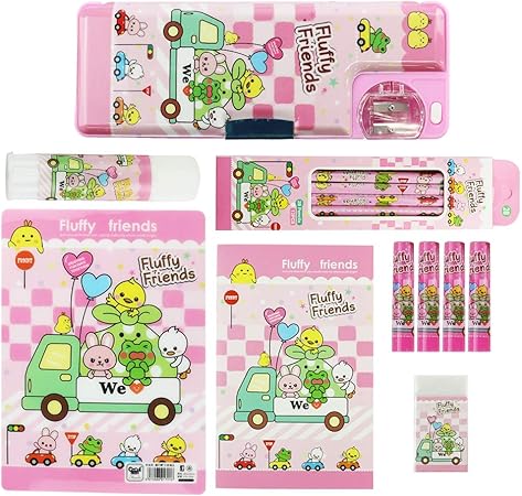 Amazon Fonmisi 文房具 文具セット 筆箱 鉛筆 鉛筆キャップ 消しゴム のり 下敷き 自由帳 小学生 動物 かわいい 女の子 男の子 ピンク ペンケース 文房具 オフィス用品