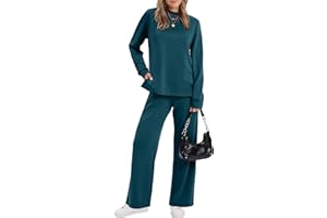 XIEERDUO Women's Side Slit Lounge Sets 2 Piece Outfits Mock Neck Tracksuit Fashion Sweatsuit Wide Leg Loungewear S-3XL