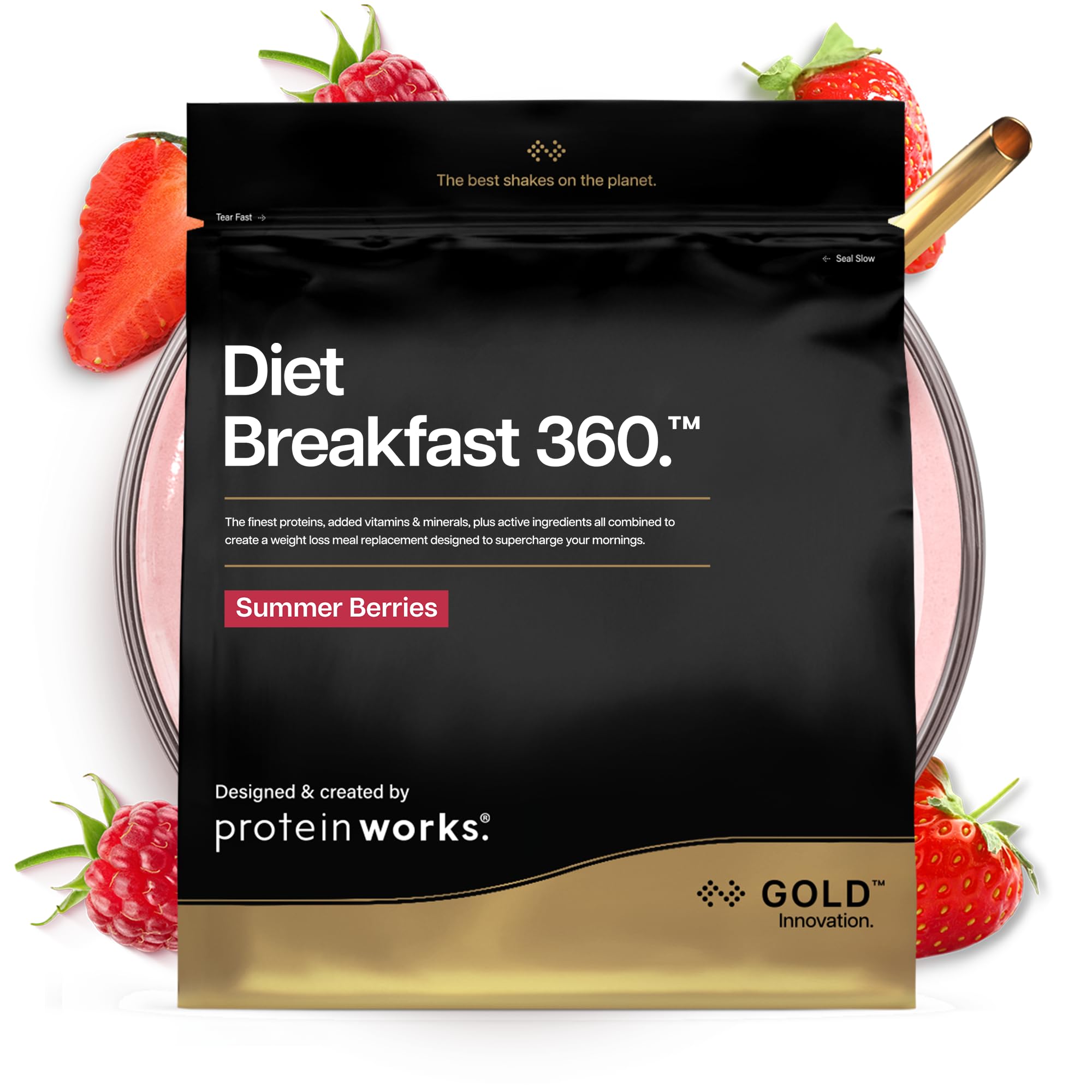 Protein Works | Diet Breakfast 360 - GOLD Innovation, On-the-Go Healthy Weight Loss Meal Replacement Shake, Added Caffeine, Low Sugar, Summer Berries, 36 Servings, 2kg