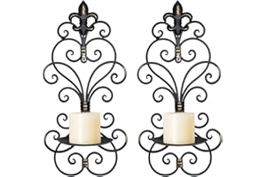 JUCONSIN Wall Sconces Candle Holder Set of 2, Metal Wall Decorations Hanging Wall Mounted Candle Sconces for Living Room Dining Room, Black with Gold (Black with Gold)