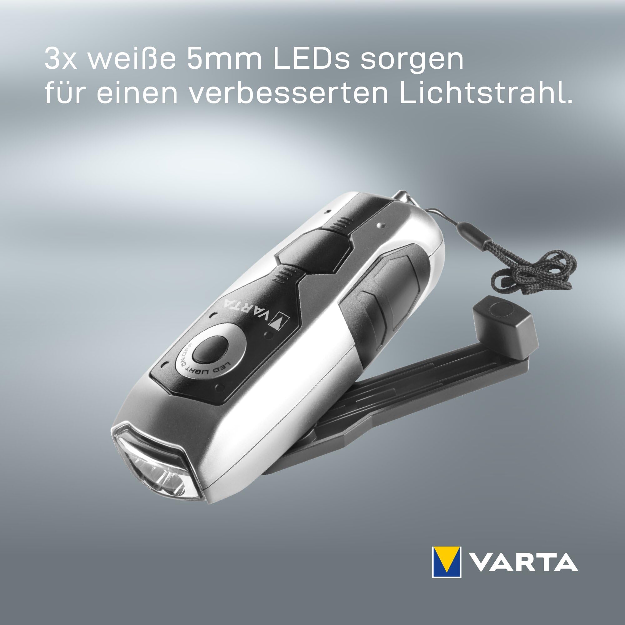 VARTA Handkurbel Taschenlampe LED wiederaufladbar, Dynamo Light Taschenlampe batterieunabhängig mit 120 mAh Li-Ion-Akku, IPX4 wasserdicht, stoßfest 7