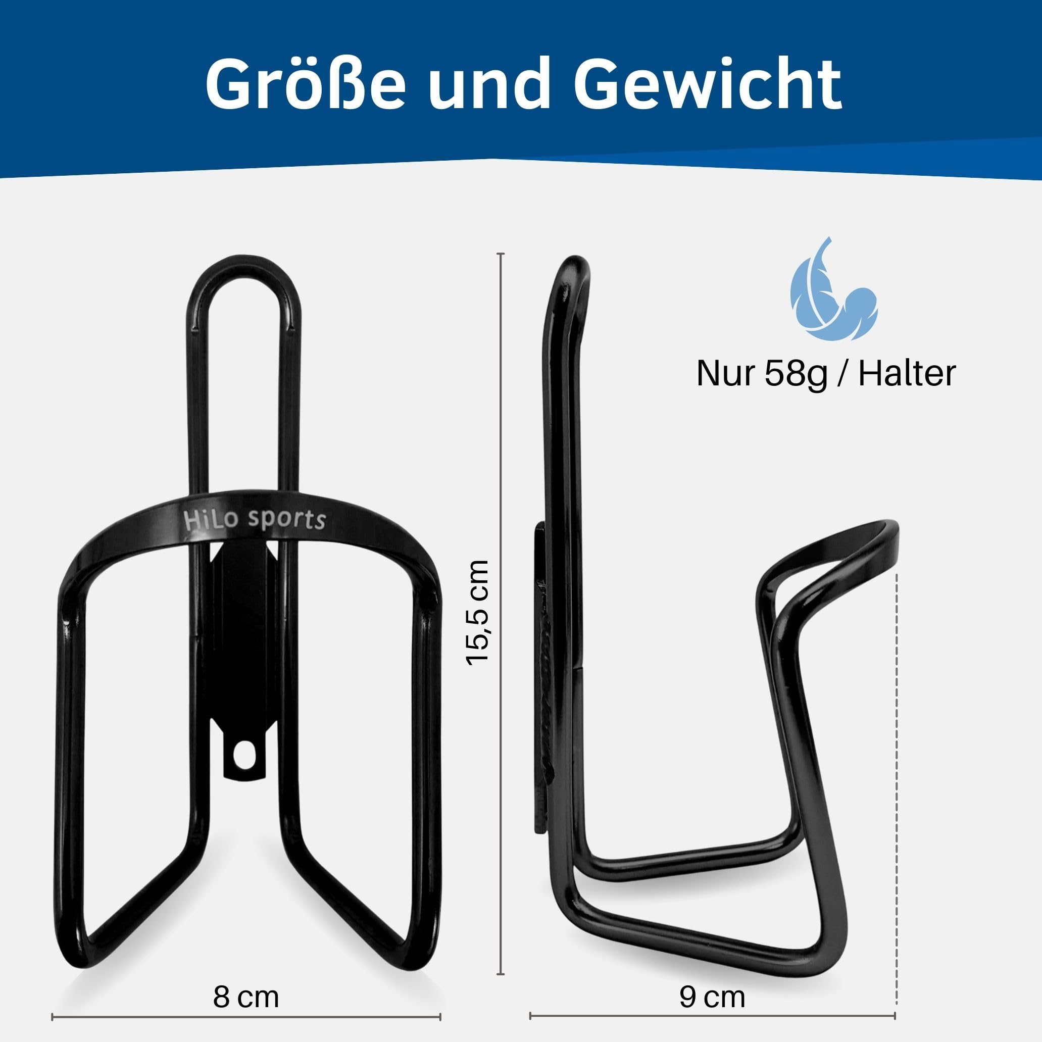 HiLo sports 2er Set Flaschenhalter Fahrrad - [Mit Schrauben & Werkzeug] - Rostfreie Fahrrad Trinkflaschenhalterung aus Aluminium - Getränkehalter Fahrrad 7