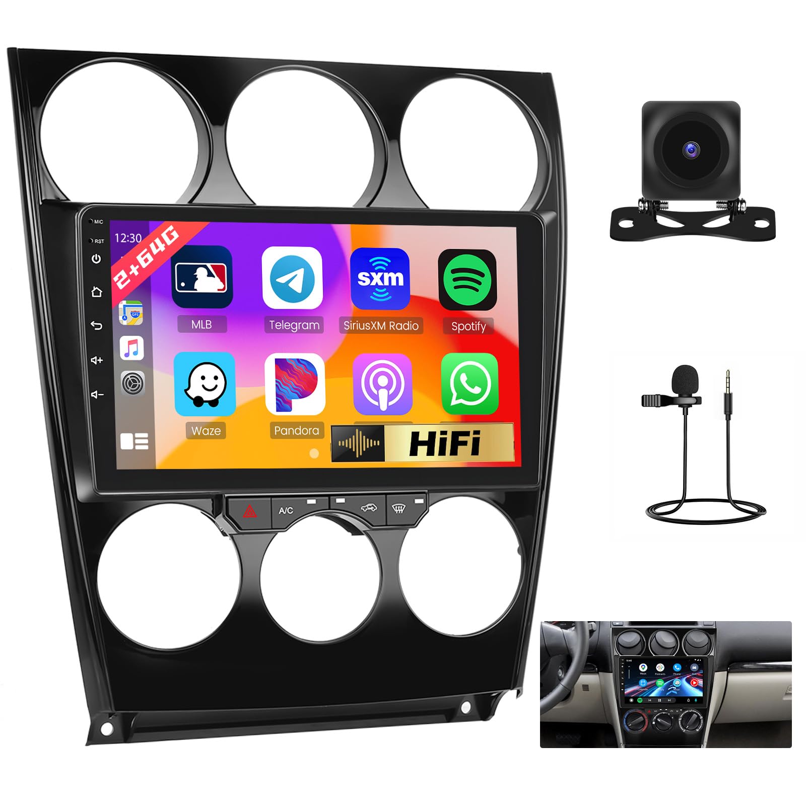 Photo 1 of 2+64G Android 15 Car Stereo for Mazda 6 Atenza 2004-2014,9 inch Touch Screen Radio Wireless Apple CarPlay Android Auto HiFi WiFi Bluetooth GPS FM RDS+Free AHD Backup Cam