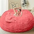 HDMLDP Bean Bag Chair for Adults Kids Without Filler Comfy Giant Round Lazy Sofa Chair Cover Floor Chair Cover for Bedroom Living Room, 7FT, Rose Red