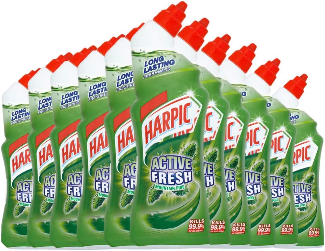 Harpic Active Fresh Toilet Cleaning Gel, Mountain Pine, 750ml (12 x 750ml, Total 9.0L), with Essential Oils, Anti-odour