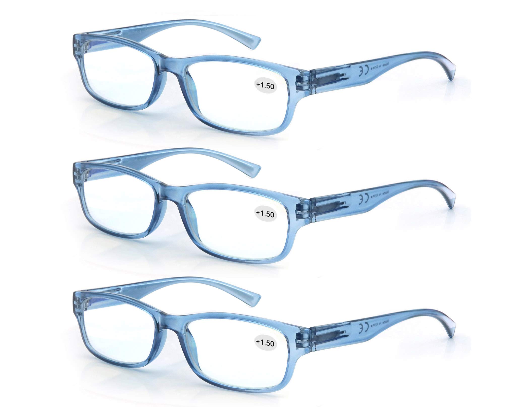 MODFANS Set of Reading Glasses 2.0 (3 Blue) with Spring Hinges Arms Vintage Retro Comfort for Men and Women — image 1