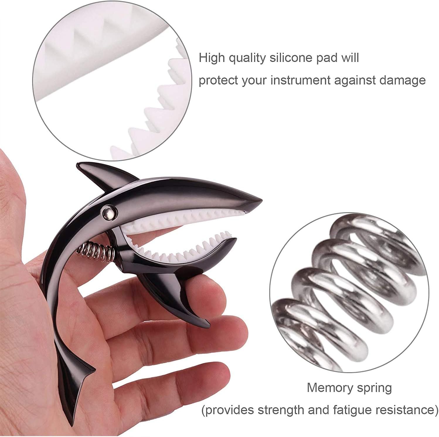 Shark Guitar Capo for Acoustic and Electric Guitar Shark Capo-Made of Zinc Alloy for 6 String Guitar Has a unique cool beauty and Easy to fit on the guitar(Black) - Image 5