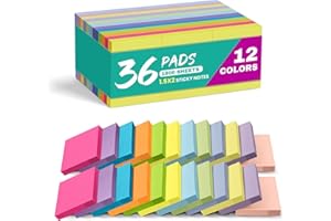 TAJA 36 Pads Sticky Notes, 1.5x2 inches, Mini Soft Paste Self-Stick Note, 12 Colors Small Sticky Pads Perfect for Office, Study, and Home Life Organization-36 Pack