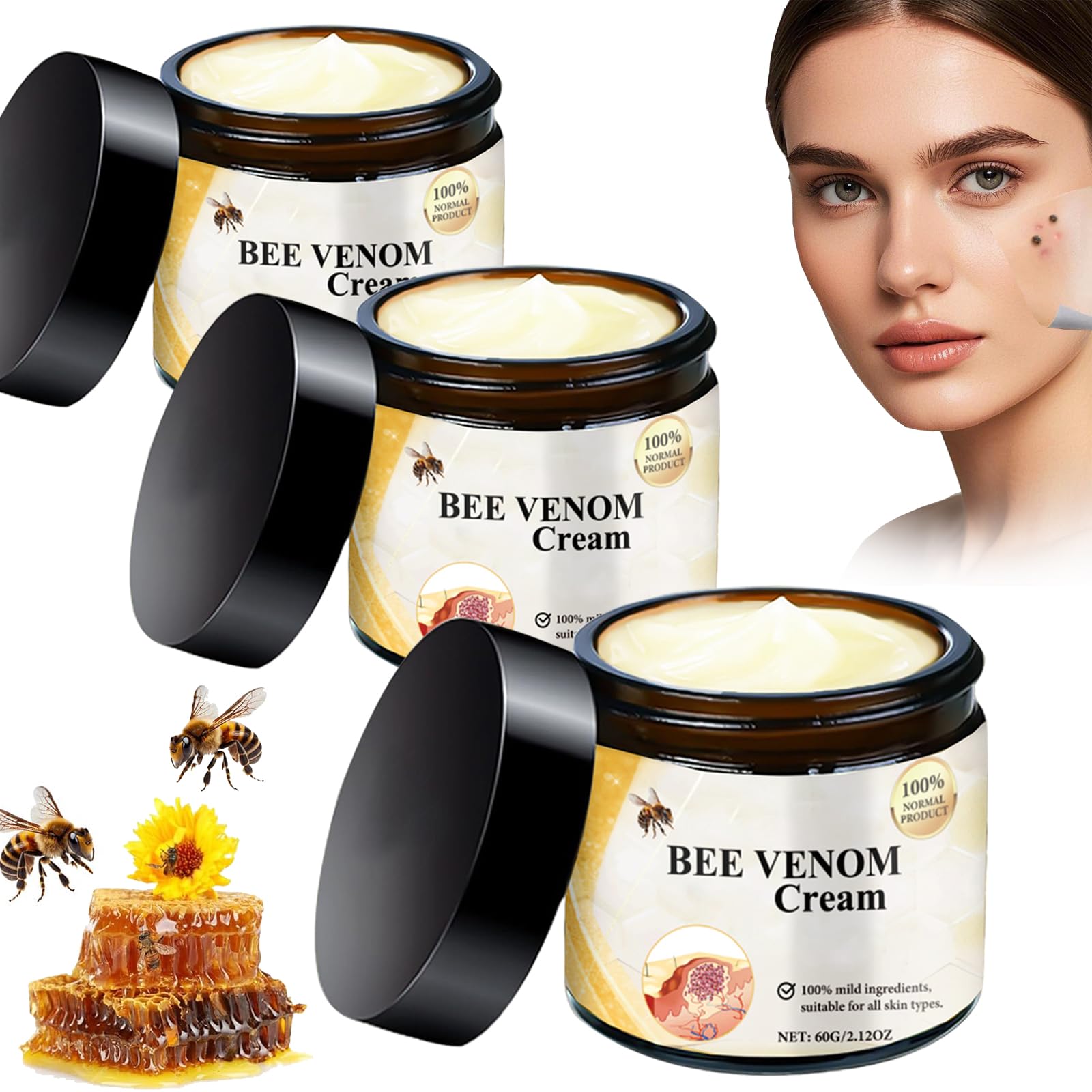 Photo 1 of *3 Pack* Bee Venom Cream, 3 Packs Bee Venom Skin Comprehensive Gel with Natural Skin Moisturizer for Face and Body