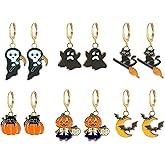 Halloween Earrings for Women Thanksgiving Xmas Dangle Hoop Huggie Earrings Set Bat Ghost Pumpkin Fall Holiday Jewelry
