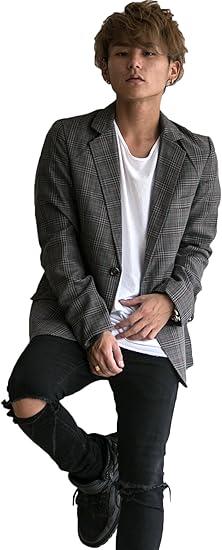 Amazon テーラードジャケット メンズ テーラード レトロ アンティーク 2b 茶 グレー ジャケット チェック柄 Gray グレー Mサイズ コート ジャケット 通販