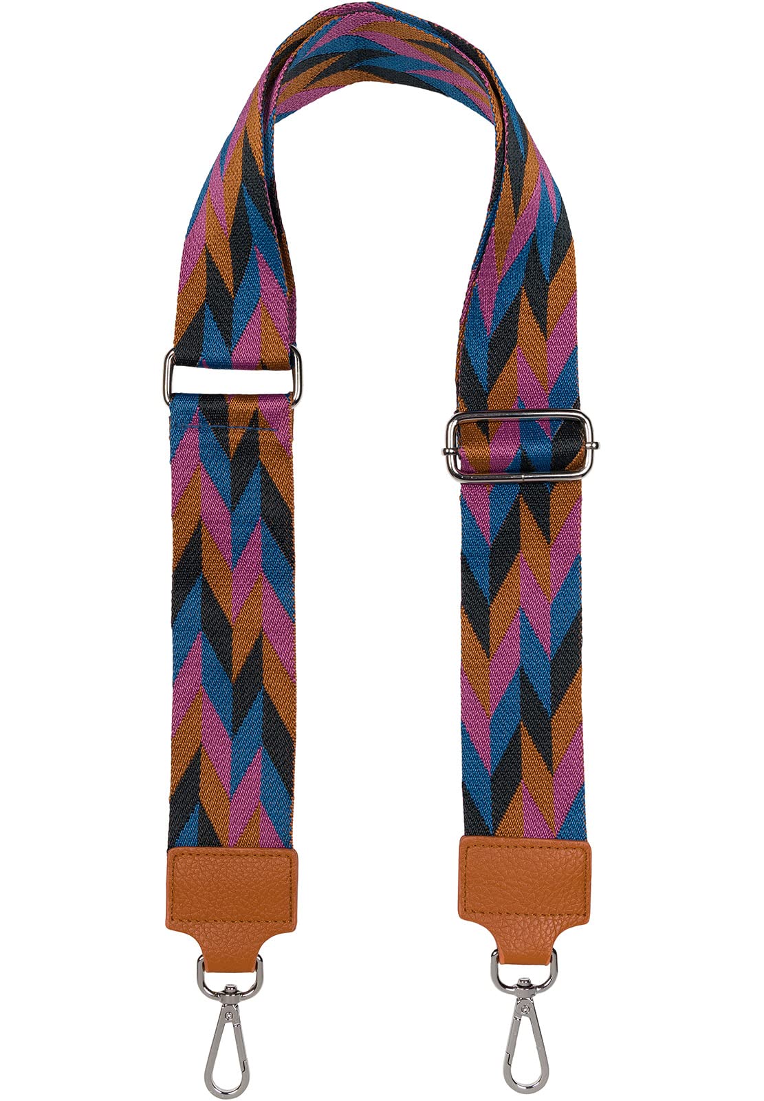 styleBREAKER Wide bag shoulder strap adjustable with diamond pattern, changeable bag strap, mobile phone strap, mobile phone chain 02013031, Colour:Brown-Dusky Pink-Blue