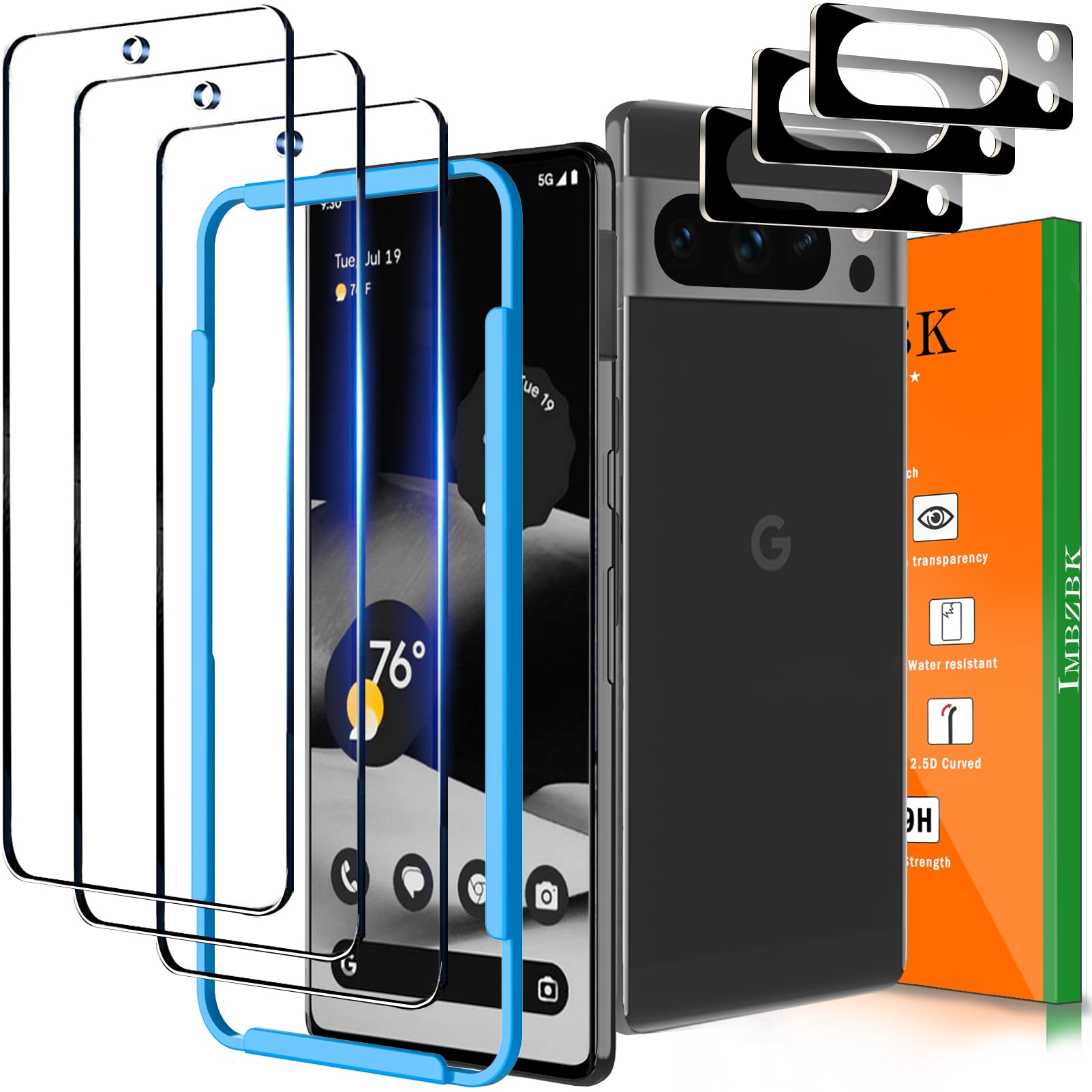 IMBZBK 3 Pack Screen Protector for Google Pixel 8 Pro Tempered Glass with 3 Pack HD Camera Lens Protector Accessories, Supports Fingerprint Unlock & Temperature Sensor