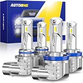 AUTOONE 9005 H11 LED Bulbs Combo, 100000LM CANBUS Fanless HB3 H8 H9 Fog Light Bulb 6000K White Car Replacement Bulbs, Pack Of 4