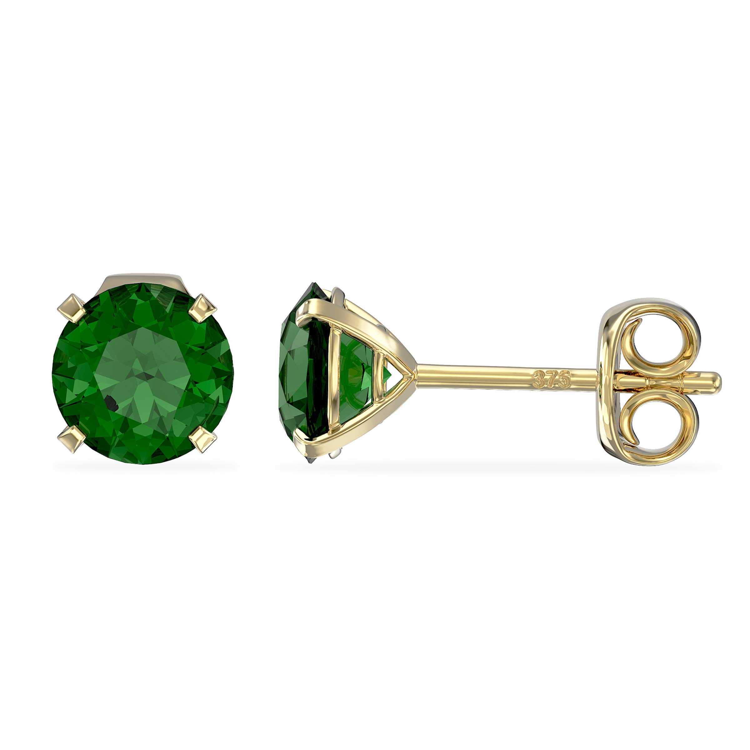 Aeon Birthstone Stud Earrings - May Green Emerald | 9ct Yellow Gold & Cubic Zirconia Diamond | Polishing Cloth Included