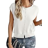 Cicy Bell Womens Cap Sleeve Sweater Vest Lightweight Casual Knit Tank Tops Trendy Crew Neck Button Cardigans