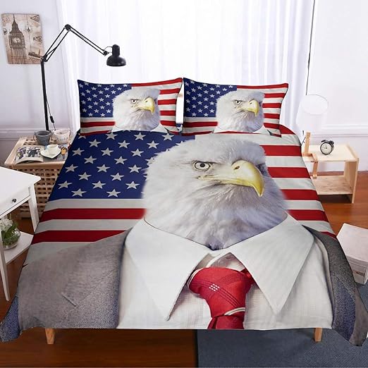 Amazon Com Apjjq Americal Dream Bed Set Full Queen 3d Bald Eagle Valor Patriot In Suit White Blue Red Stripe American Flag 3pc Duvet Cover Set For Adults Teenager Boys Girls 1 Duvet Cover 2 Pillowcase